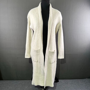 Long Open-Front Cream Knit Cardigan Sweater VGC